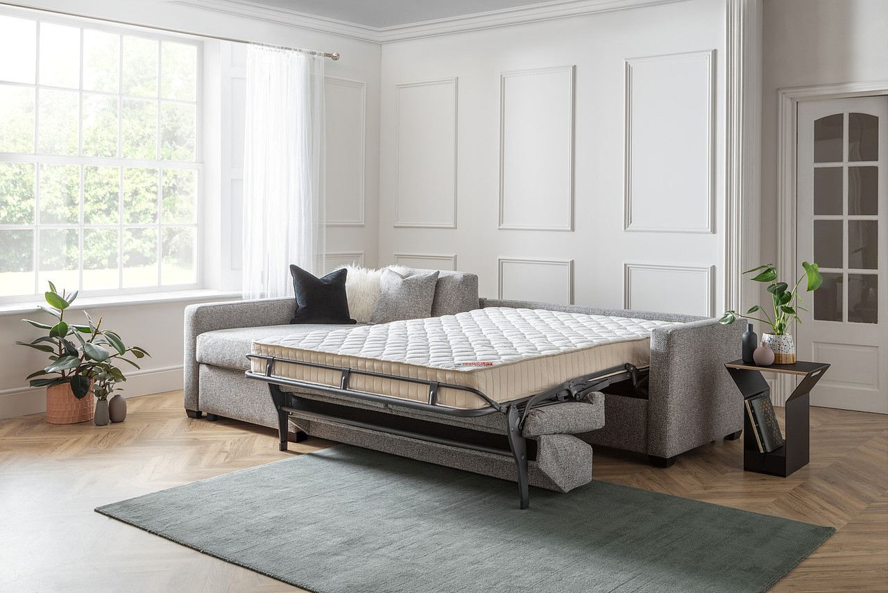 open grey sofa bed
